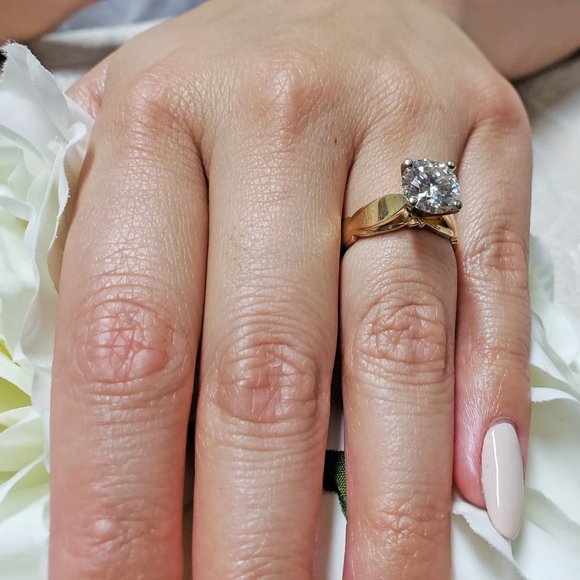 14K Solid  Yellow and White Gold 3 Carats Moissanite Engagement Ring D- FL - Picture 9 of 11